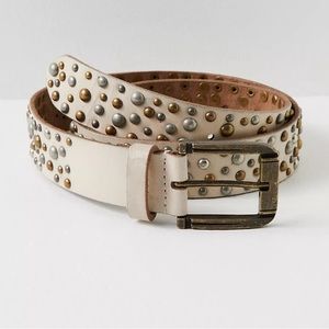 Free People Cream Studded Leather Belt with Mixed Metal Accents